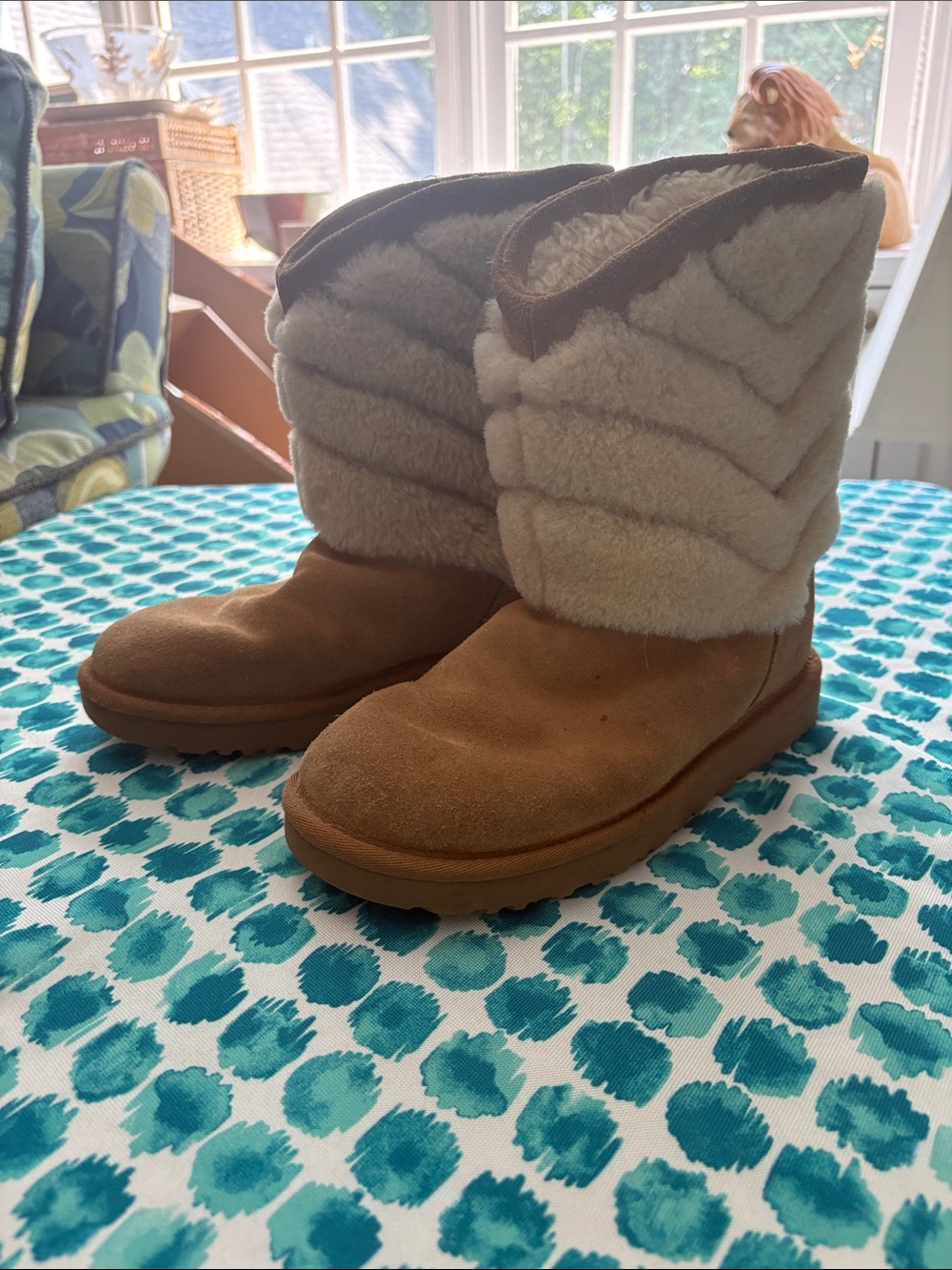 UGG Chestnut Suede Winter Boots with Cream Shearling Shaft